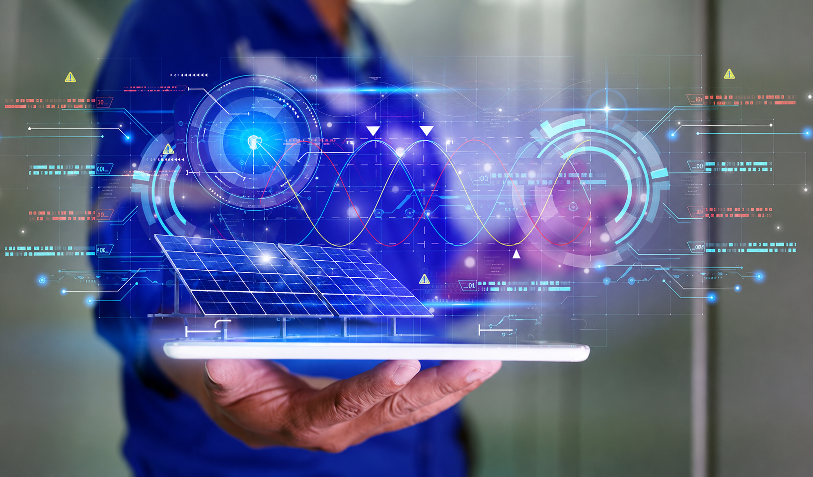 Engineer reviewing solar performance data on a tablet